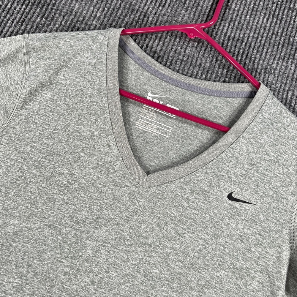 Nike Shirt Womens Large Gray Short Sleeve V Neck Regular Dri Fit Workout Active